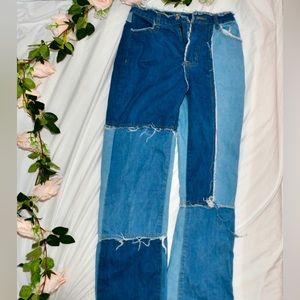 Patched Fringed Jeans
